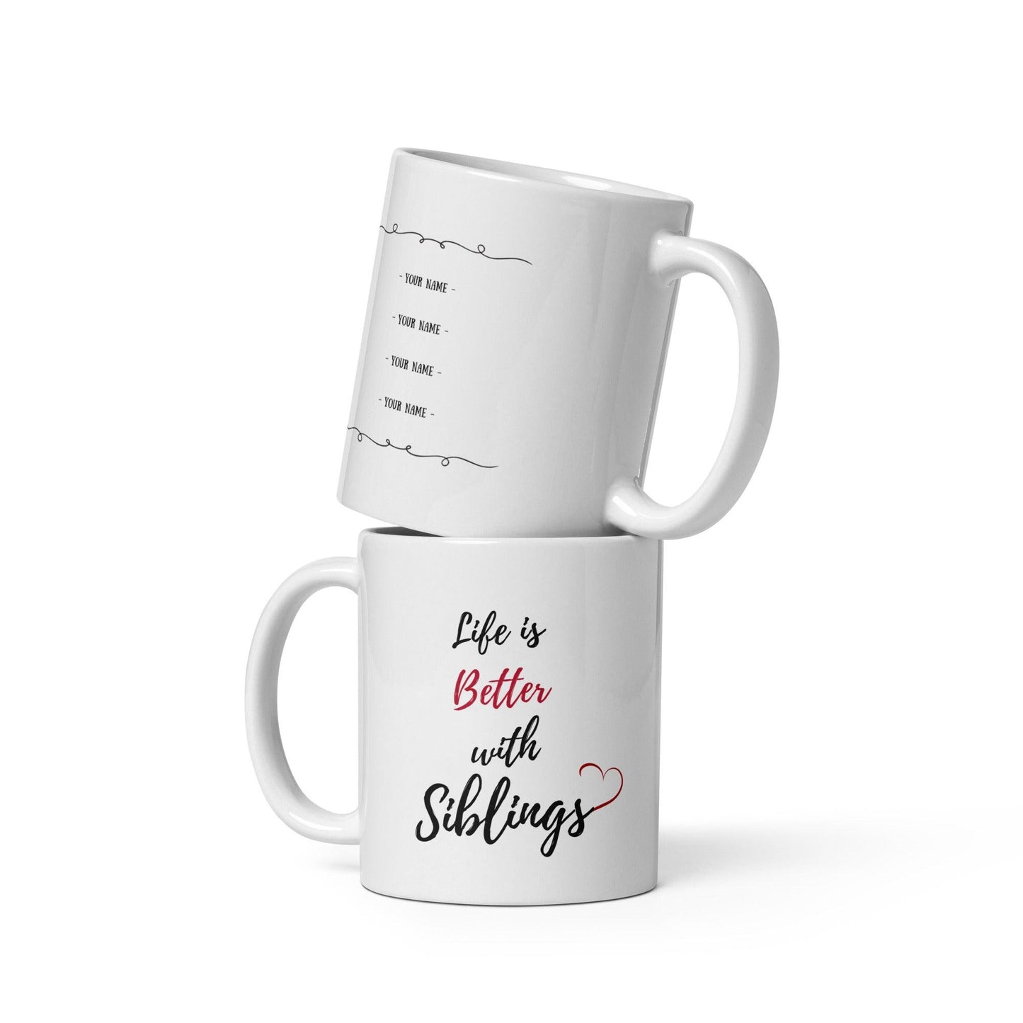 “Life is Better with Siblings” Personalised White Mug - Clover Collection Shop