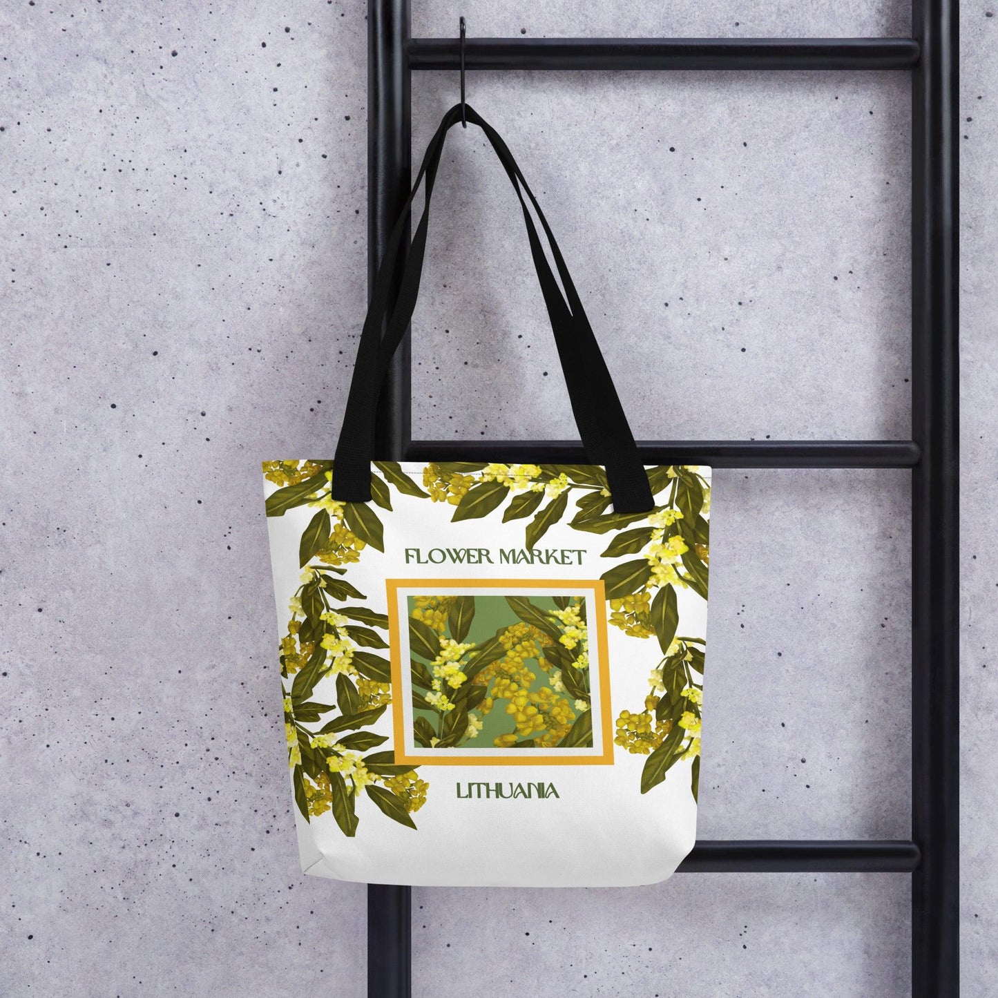 The Rue (Lithuania) Flower Market Premium Tote Bag - Clover Collection Shop