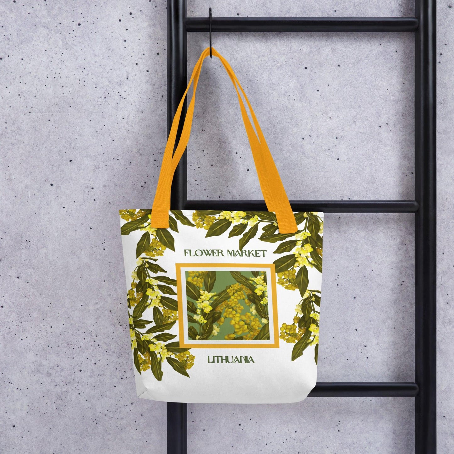 The Rue (Lithuania) Flower Market Premium Tote Bag - Clover Collection Shop