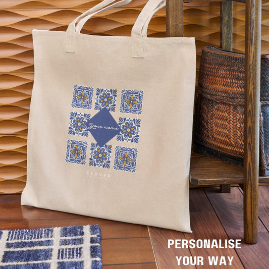 Blue Tile Eco Tote Bag - Clover Collection Shop