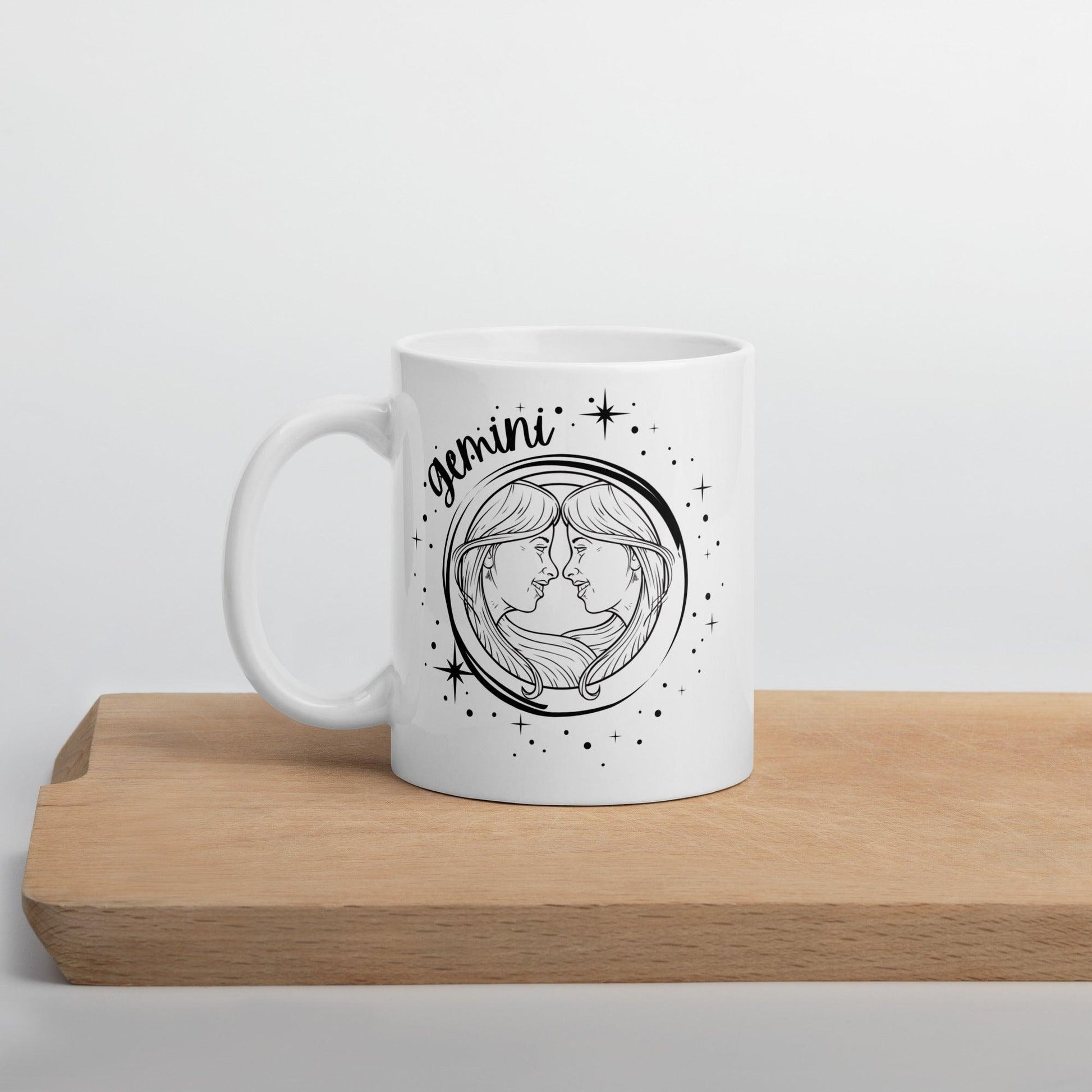 Gemini Star Sign White Glossy Mug - Clover Collection Shop