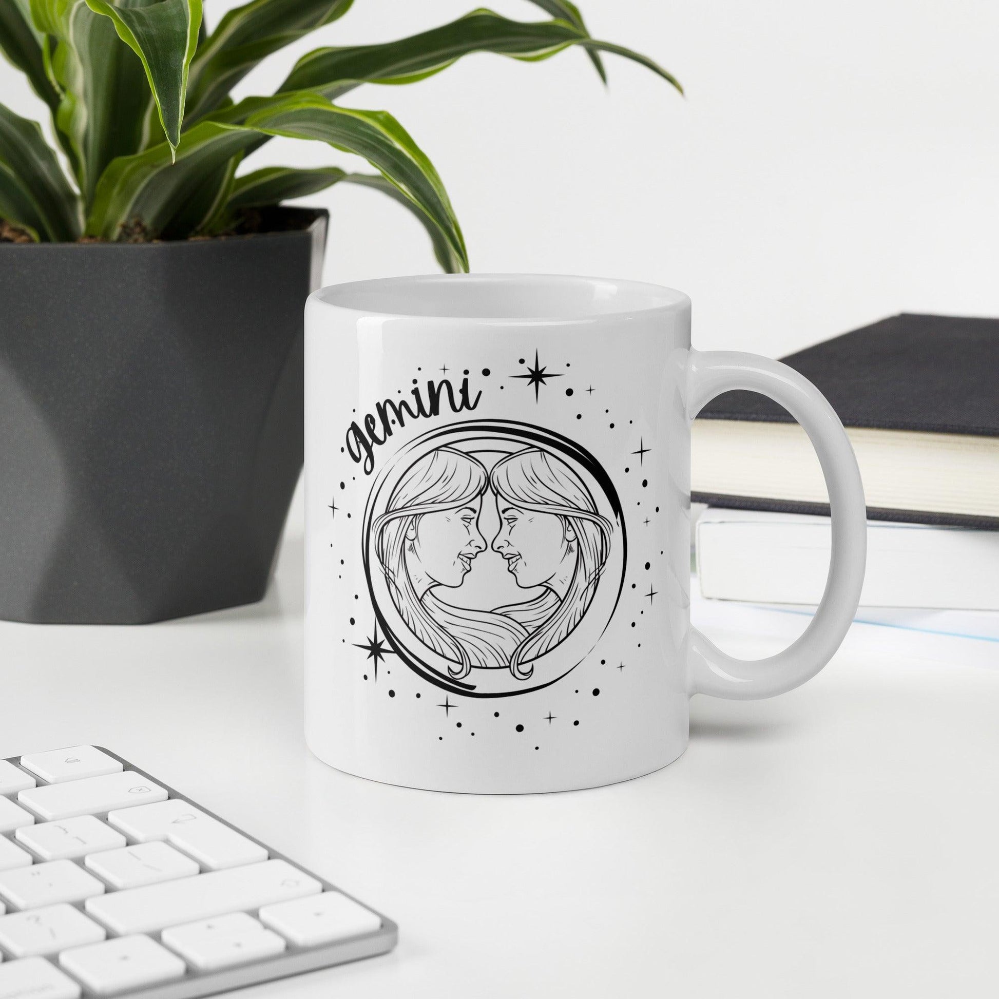 Gemini Star Sign White Glossy Mug - Clover Collection Shop