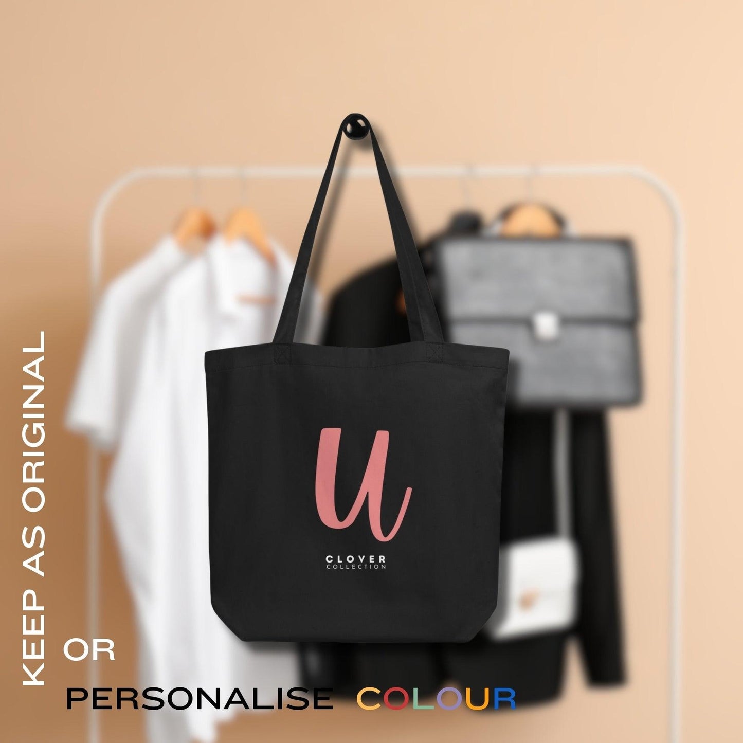 Initial “U” Eco Tote Bag - Clover Collection Shop