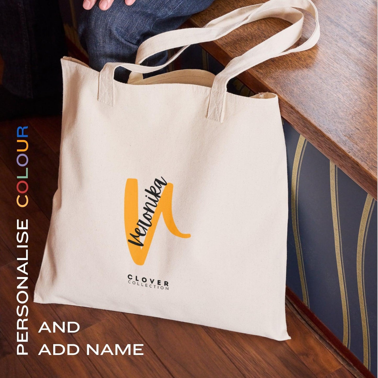 Initial “V” Eco Tote Bag - Clover Collection Shop