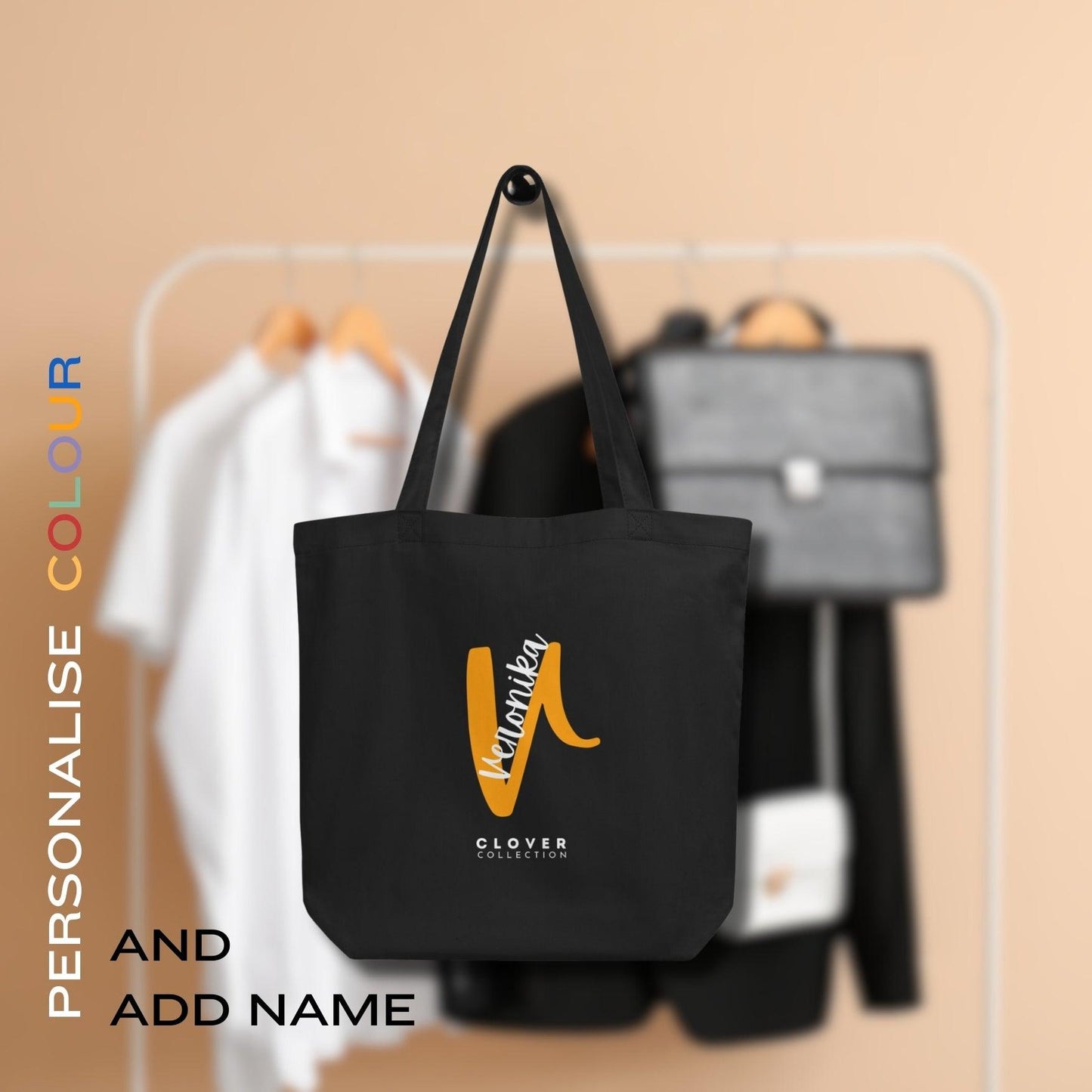 Initial “V” Eco Tote Bag - Clover Collection Shop