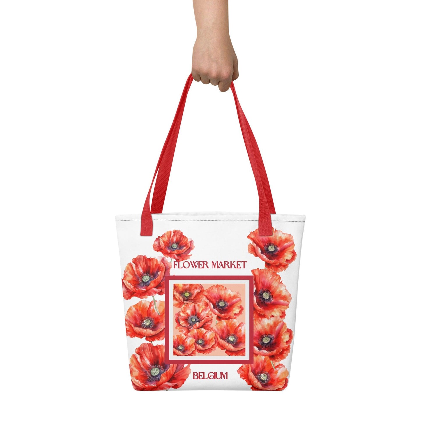 Red Poppy (Belgium) Flower Market Premium Tote Bag - Clover Collection Shop