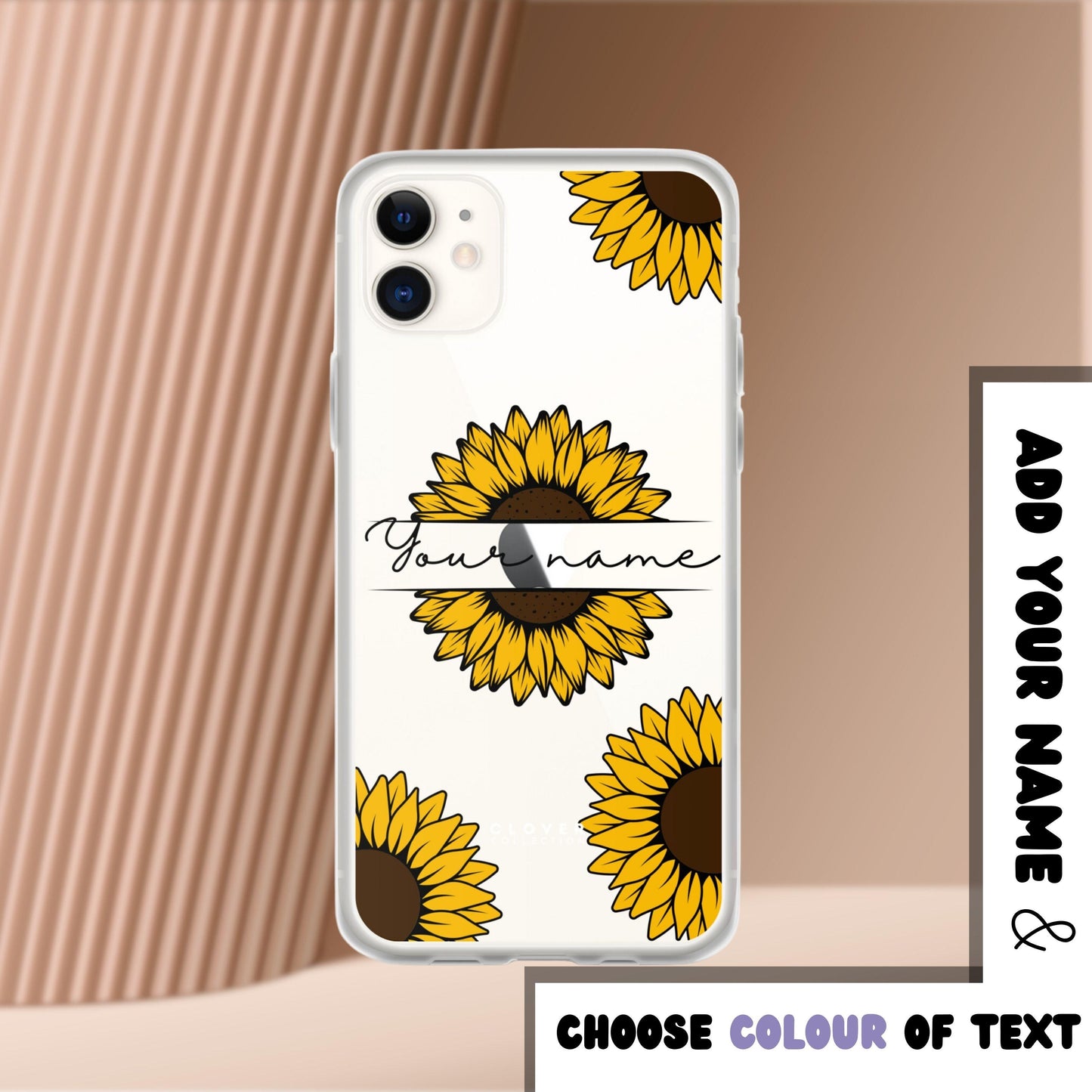 Sunflower Name Tag Clear Case for iPhone - Clover Collection Shop