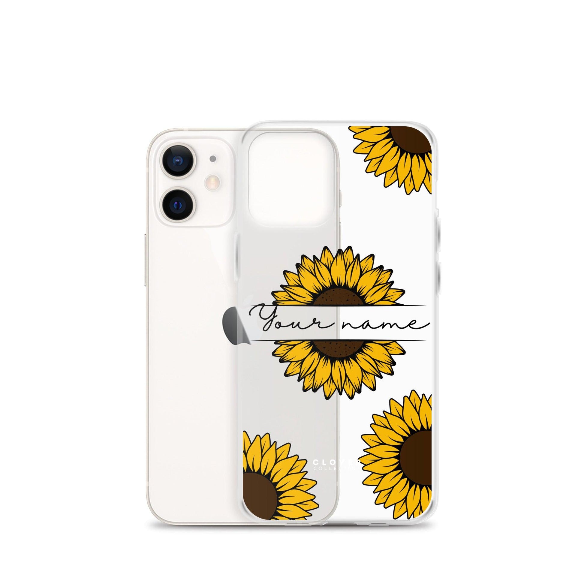 Sunflower Name Tag Clear Case for iPhone - Clover Collection Shop