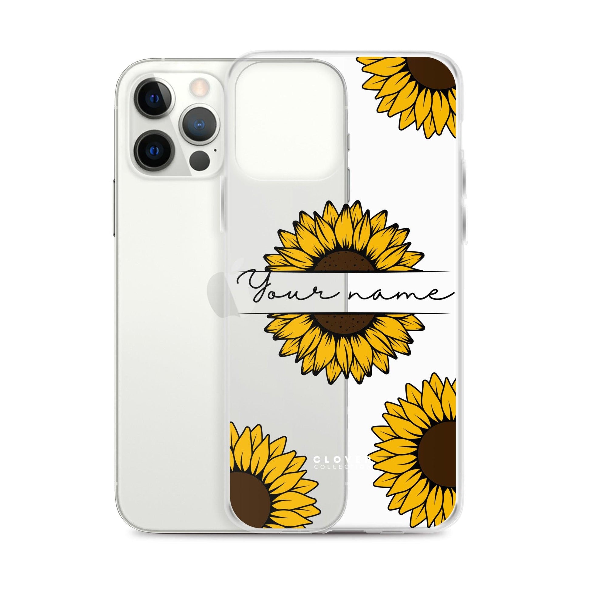 Sunflower Name Tag Clear Case for iPhone - Clover Collection Shop