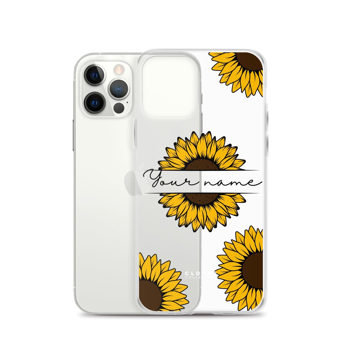 Sunflower Name Tag Clear Case for iPhone - Clover Collection Shop