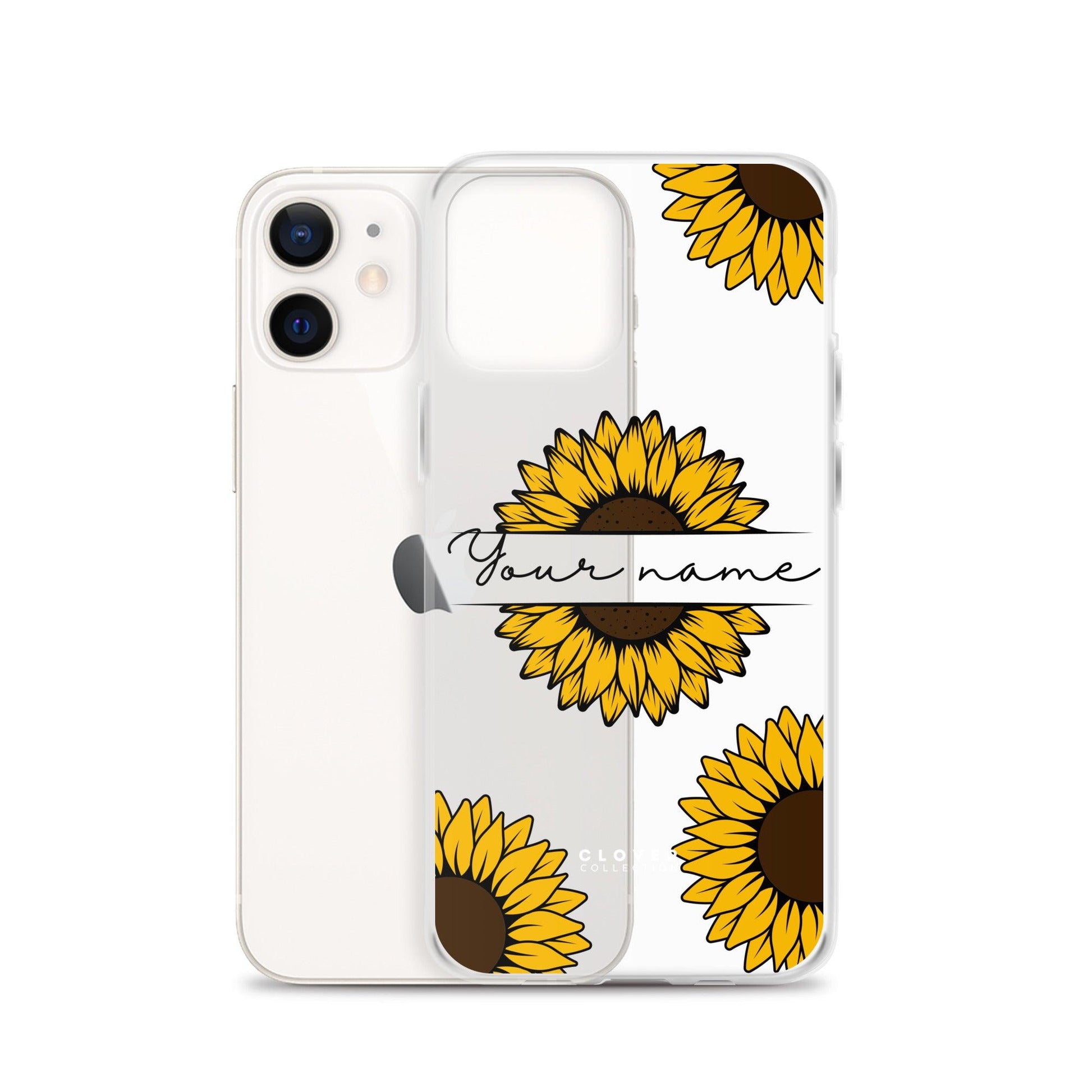 Sunflower Name Tag Clear Case for iPhone - Clover Collection Shop