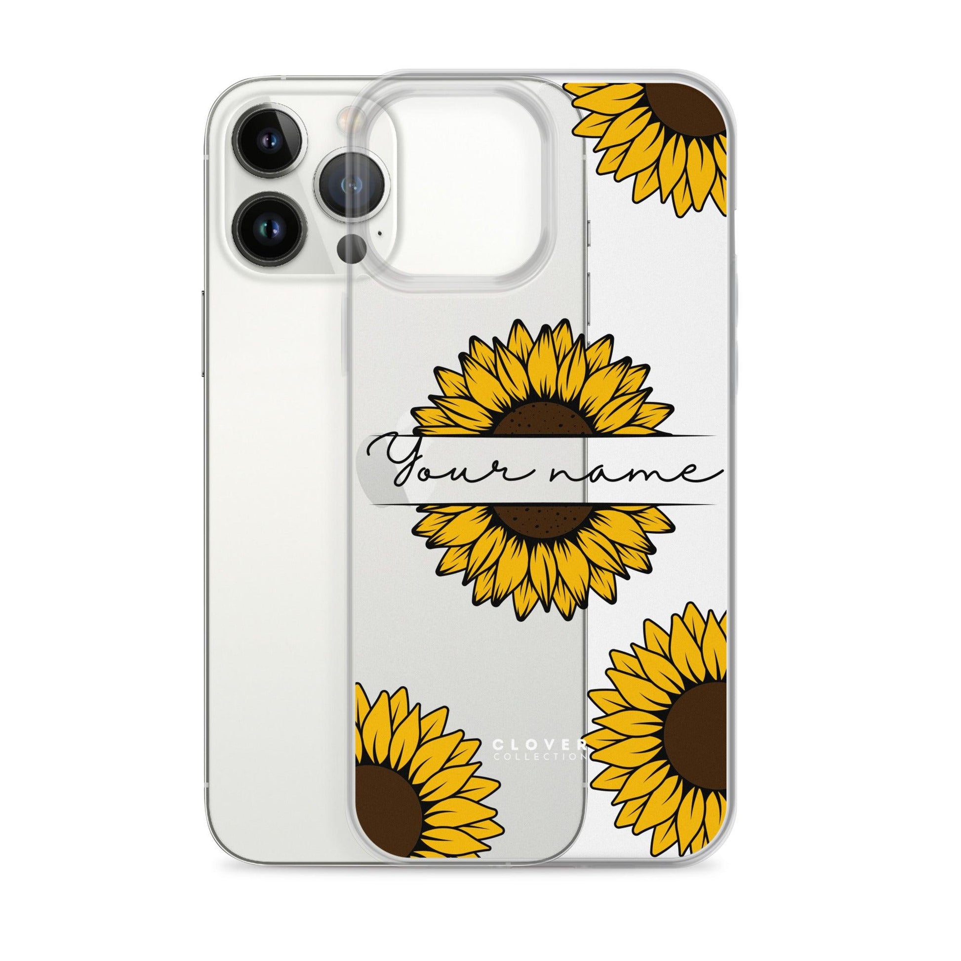 Sunflower Name Tag Clear Case for iPhone - Clover Collection Shop