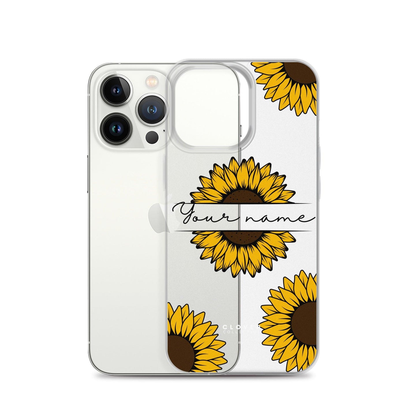 Sunflower Name Tag Clear Case for iPhone - Clover Collection Shop