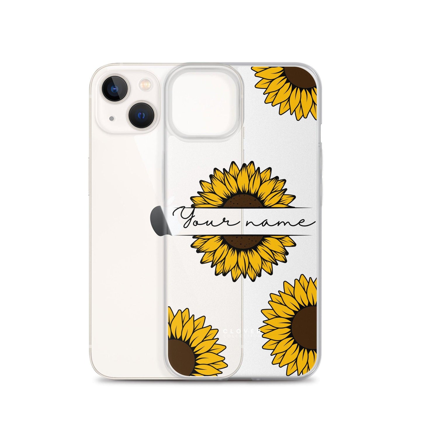 Sunflower Name Tag Clear Case for iPhone - Clover Collection Shop