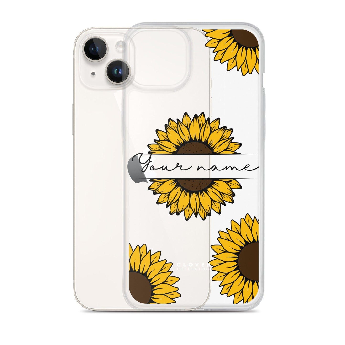 Sunflower Name Tag Clear Case for iPhone - Clover Collection Shop