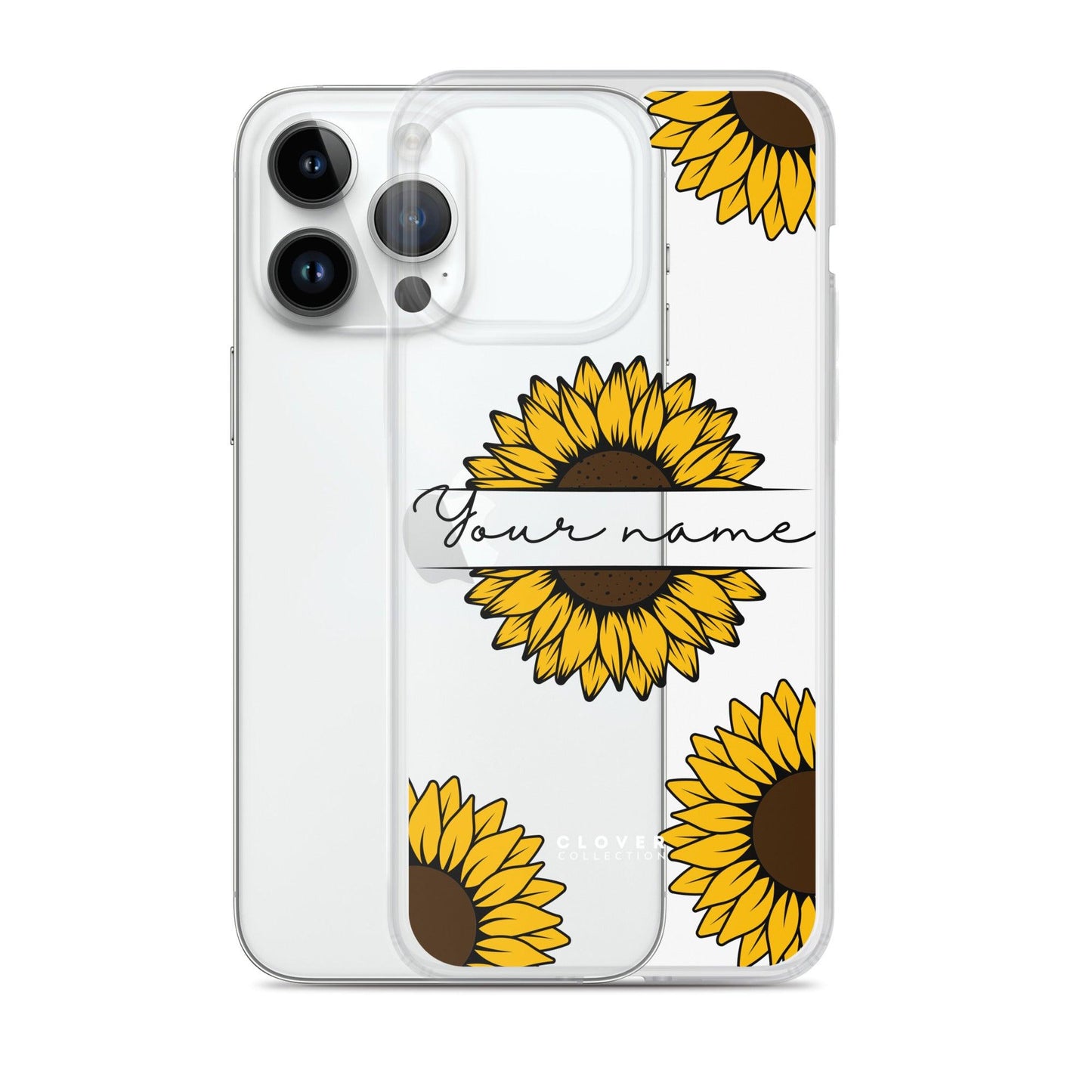 Sunflower Name Tag Clear Case for iPhone - Clover Collection Shop