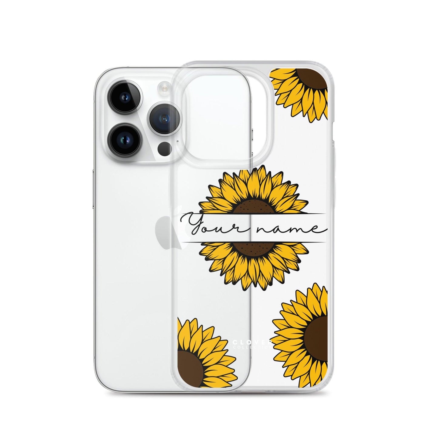 Sunflower Name Tag Clear Case for iPhone - Clover Collection Shop