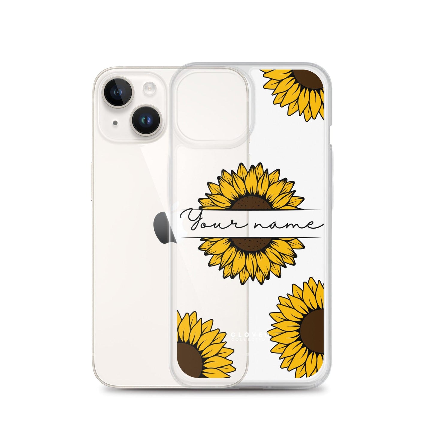 Sunflower Name Tag Clear Case for iPhone - Clover Collection Shop