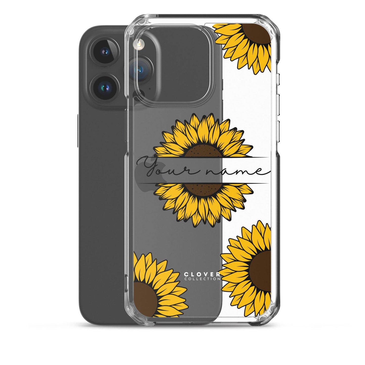 Sunflower Name Tag Clear Case for iPhone - Clover Collection Shop