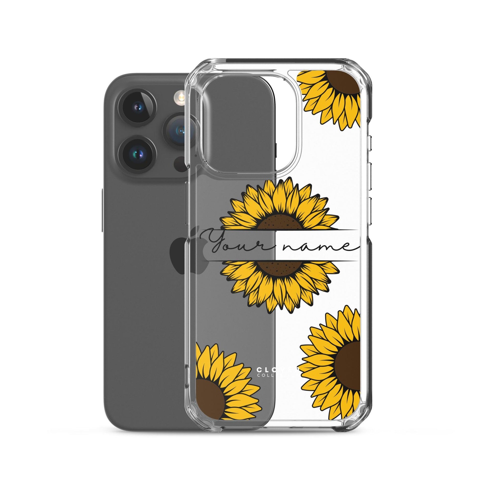 Sunflower Name Tag Clear Case for iPhone - Clover Collection Shop