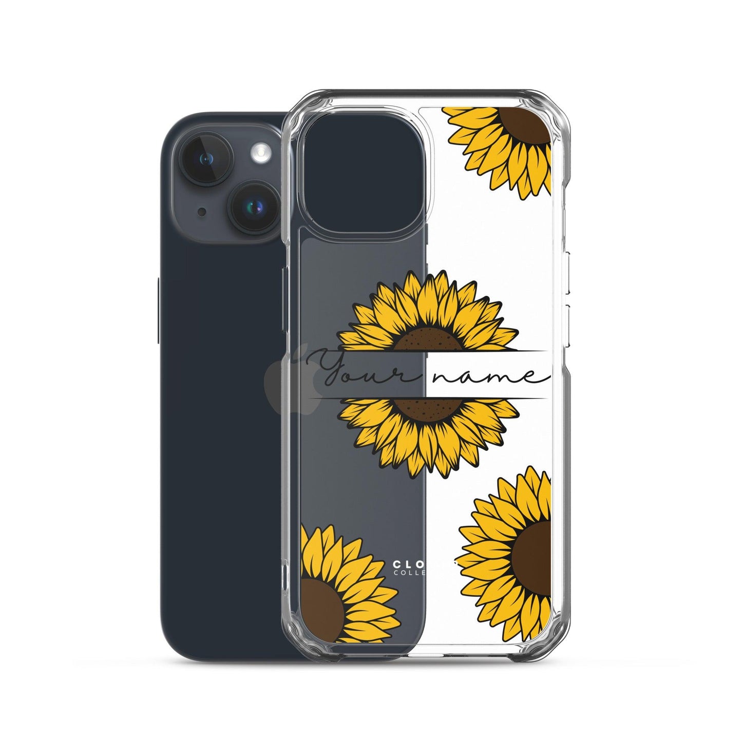 Sunflower Name Tag Clear Case for iPhone - Clover Collection Shop