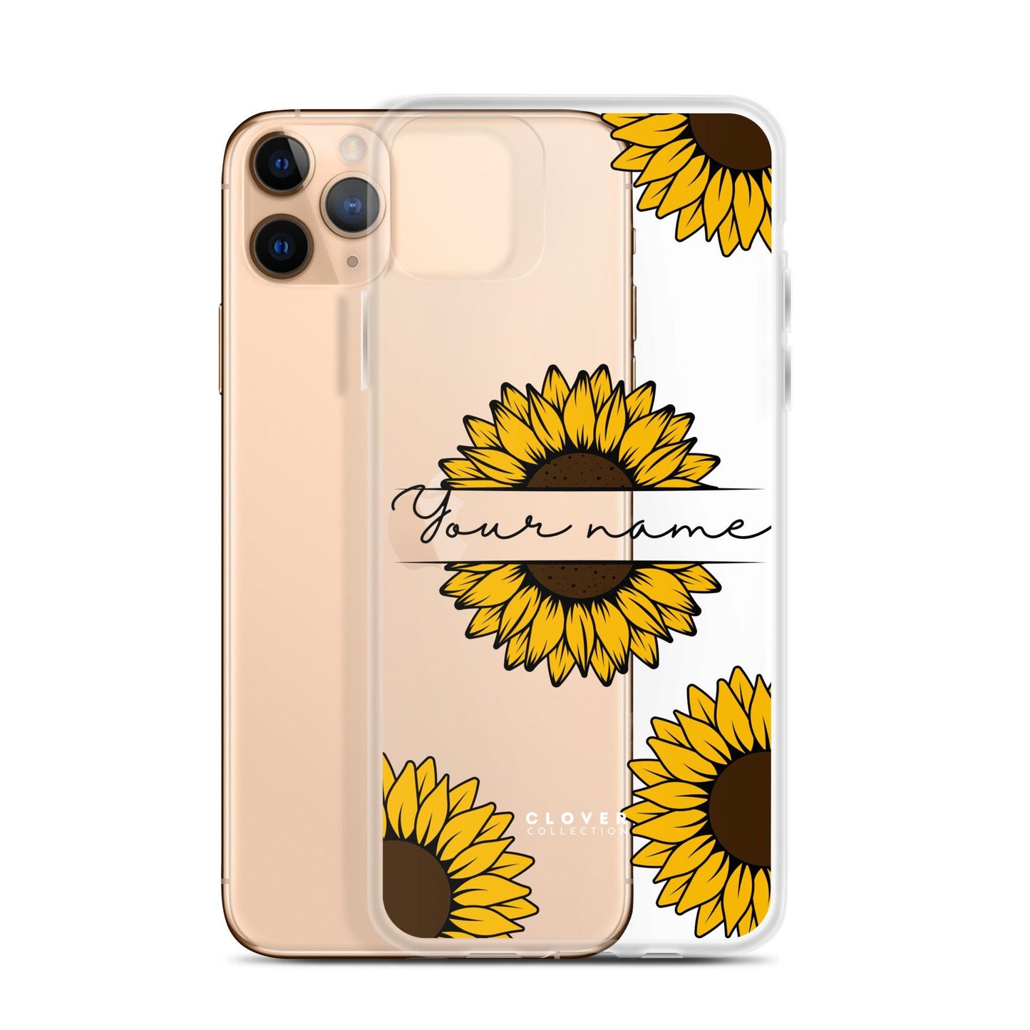 Sunflower Name Tag Clear Case for iPhone - Clover Collection Shop