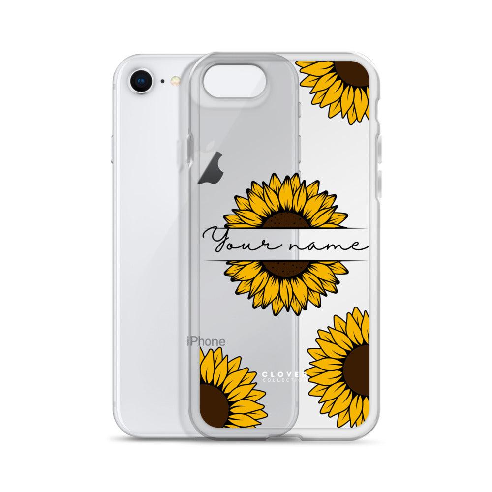 Sunflower Name Tag Clear Case for iPhone - Clover Collection Shop