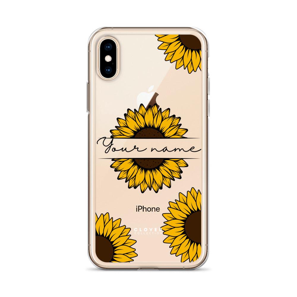 Sunflower Name Tag Clear Case for iPhone - Clover Collection Shop