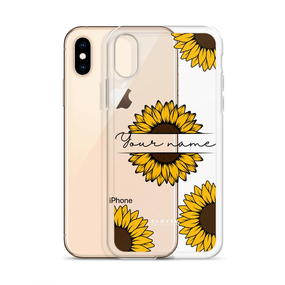 Sunflower Name Tag Clear Case for iPhone - Clover Collection Shop