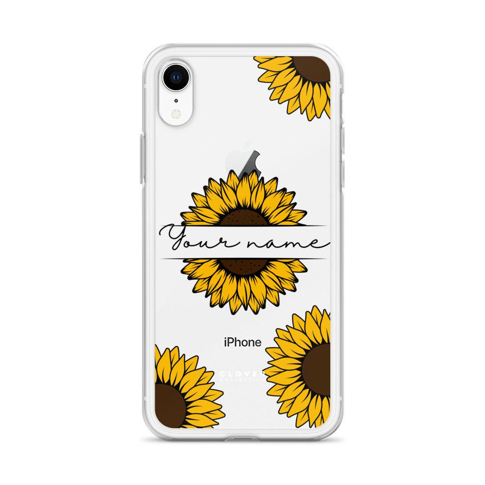 Sunflower Name Tag Clear Case for iPhone - Clover Collection Shop