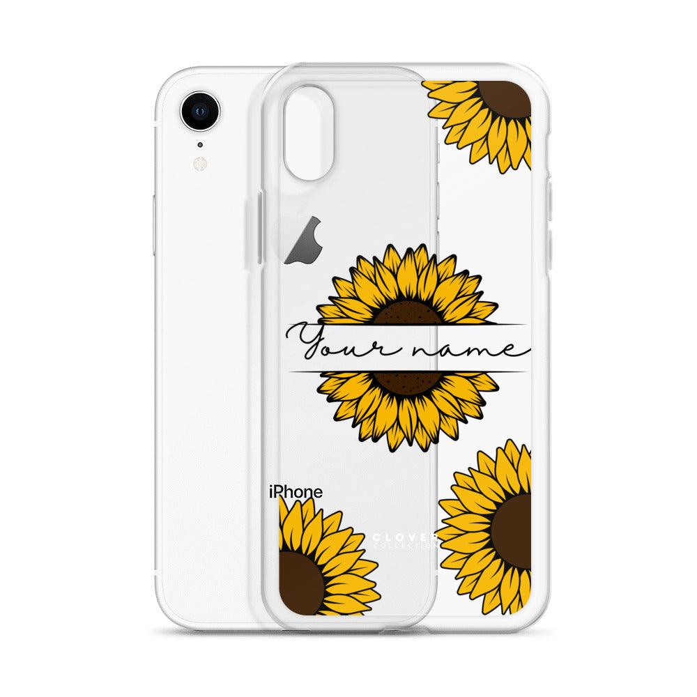 Sunflower Name Tag Clear Case for iPhone - Clover Collection Shop