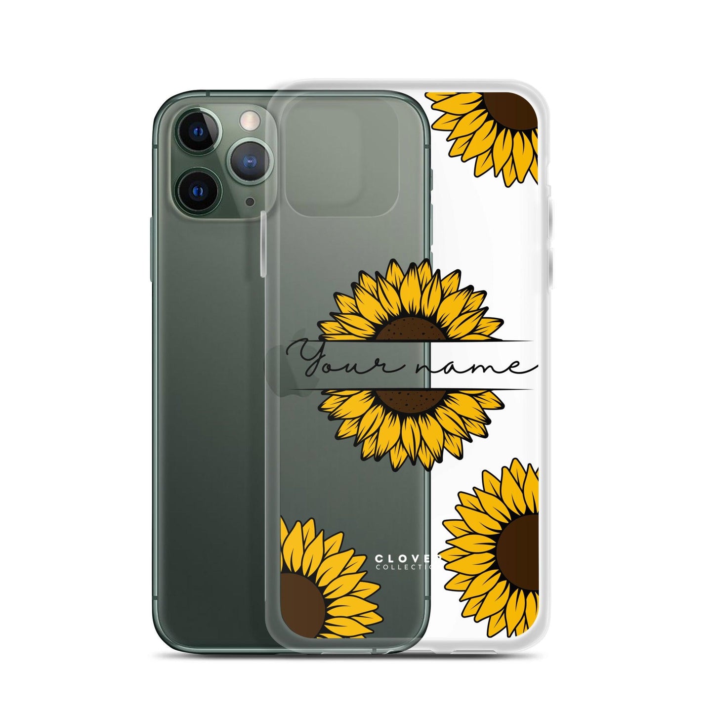 Sunflower Name Tag Clear Case for iPhone - Clover Collection Shop