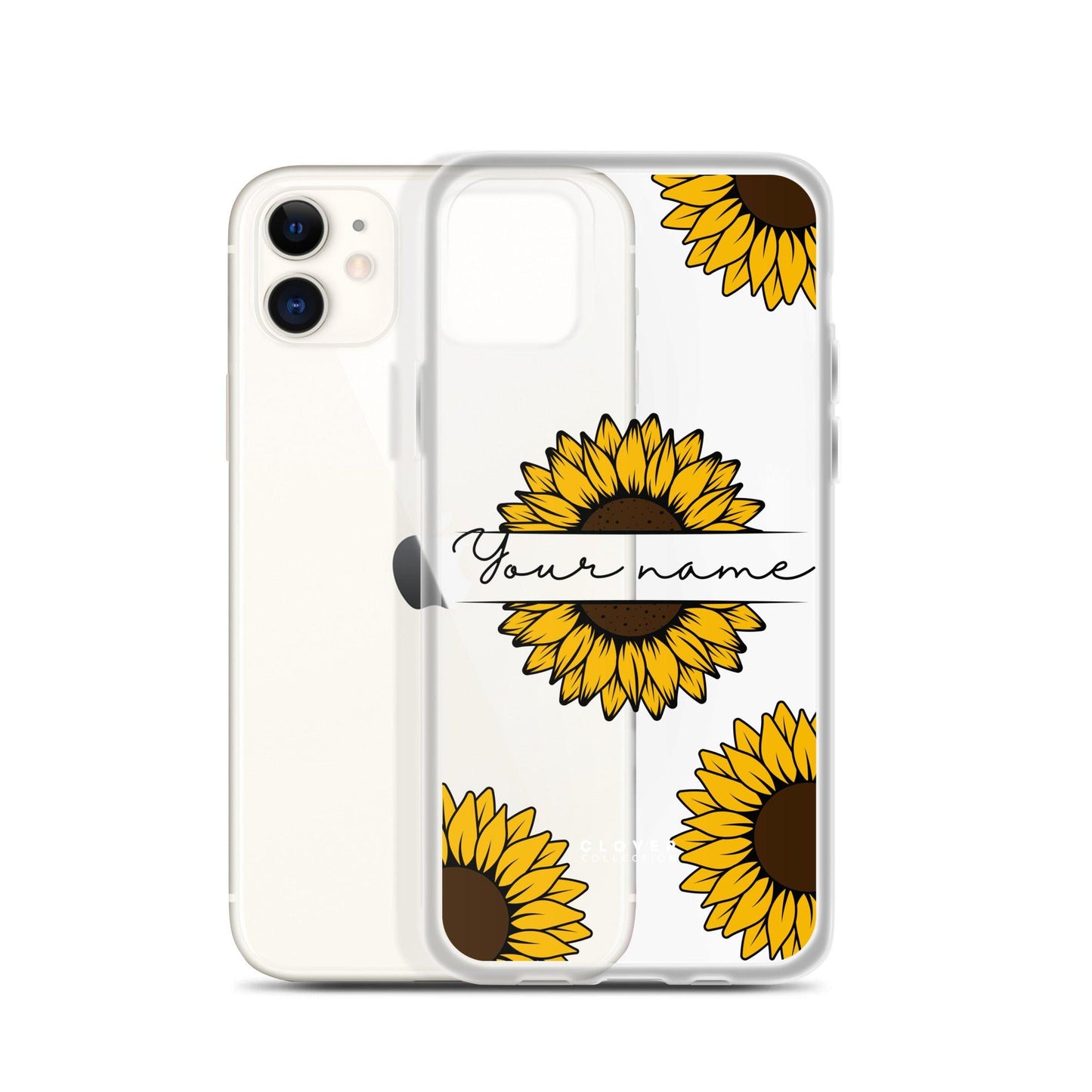 Sunflower Name Tag Clear Case for iPhone - Clover Collection Shop